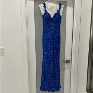 Elegant Blue Sequin Gown Worn once